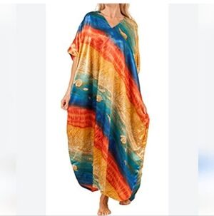 Luxell branded one-size kaftan beach coverup coastal seashell pattern